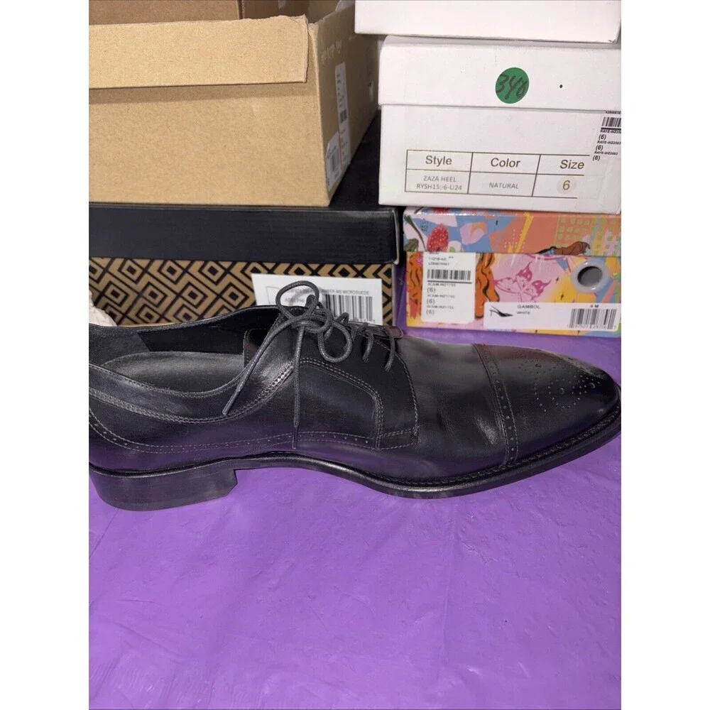 Johnston & Murphy Ellsworth Cap Toe Made in Italy Blk‎ Calfskin Leather 11.5M